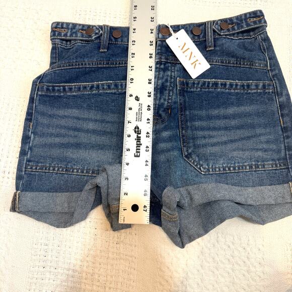 new MNK 10 cuffed high waist tab distressed denim jean shorts SH 3011 - Picture 5 of 10